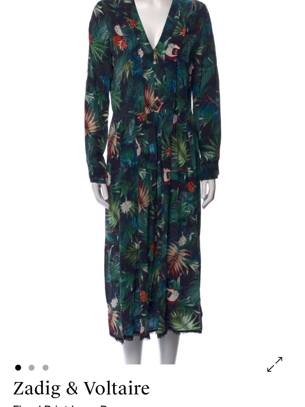 Zadig & Voltaire Tropical Leaf & Guitar Print MIDI Dress in Green and Brown - Picture 4 of 4